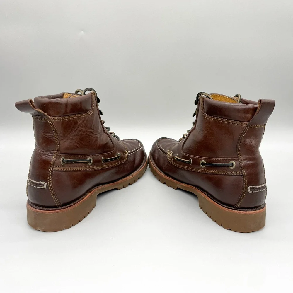 Frye Mens 9 D Brown Leather Moc Toe Chukka Boots Lace Up Lug Sole Rugged Cabin